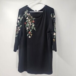 JM Collection Women's 1x Floral Top‎ 3/4 Sleeve Raised Embroidery